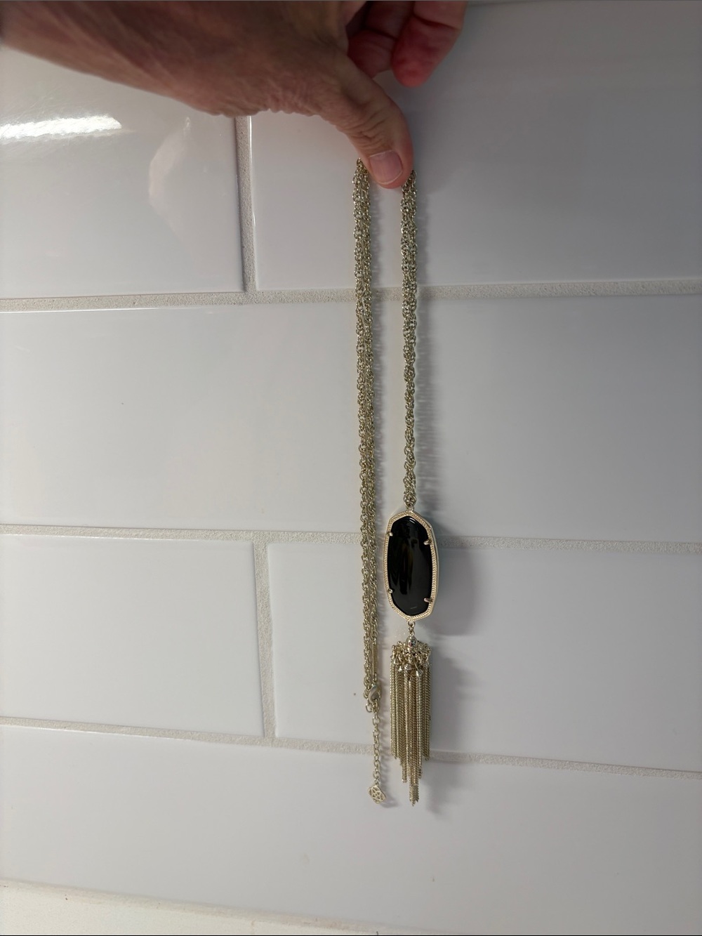 Kendra Scott Rayne Black Tassel Necklace. 30-32 inch gold chain